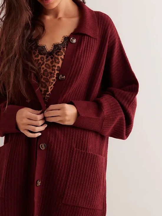 Free People Sweaters - Free People Emmy Cardi Burgundy Matter Root Full Length Cardigan Womens Size XS